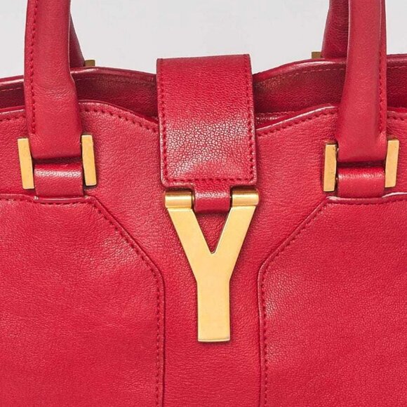 Yves Saint Laurent Red Calfskin Leather Small Cabas ChYc Bag - Picture 7 of 12